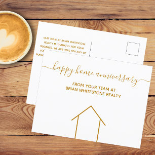 Carte Postale Agence Immobilière Happy Home Anniversary Gold