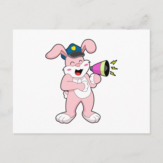 Carte Postale Agent de police lapin Microphone (Devant)