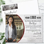 Carte Postale Agent immobilier de courtier de logos personnalisé<br><div class="desc">La carte Postcard personnalisée Logo Realtor Broker Real Estate Agent, l'outil ultime pour une commercialisation immobilière sophistiquée et impactée. Cette carte postale élégamment conçue est une référence dans le domaine du marketing de l'immobilier, combinant esthétique élégante et fonctionnalité élevée. Conçu avec une approche chic et minimaliste, il présente une marque...</div>