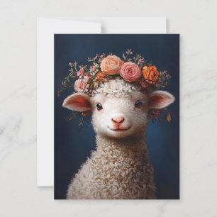 Carte Postale Agneau portant une couronne de fleurs