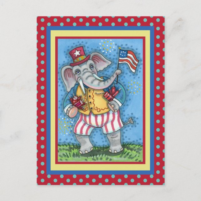CARTE POSTALE AGRÉABLE PATRIOTIQUE ÉLÉPHANT WAVANT DRAPEAU AMÉRI (Devant)
