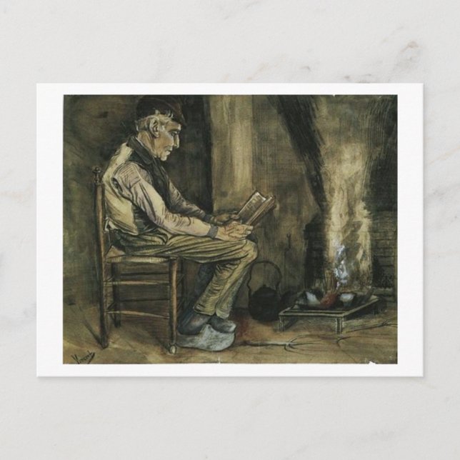 Carte Postale Agriculteur à Fireside Reading, Vincent van Gogh (Devant)