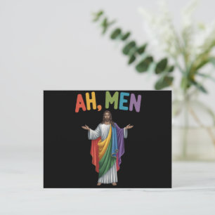 Carte Postale Ah Men Drôle LGBT Fierté Gay Jésus Drapeau Arc-en-