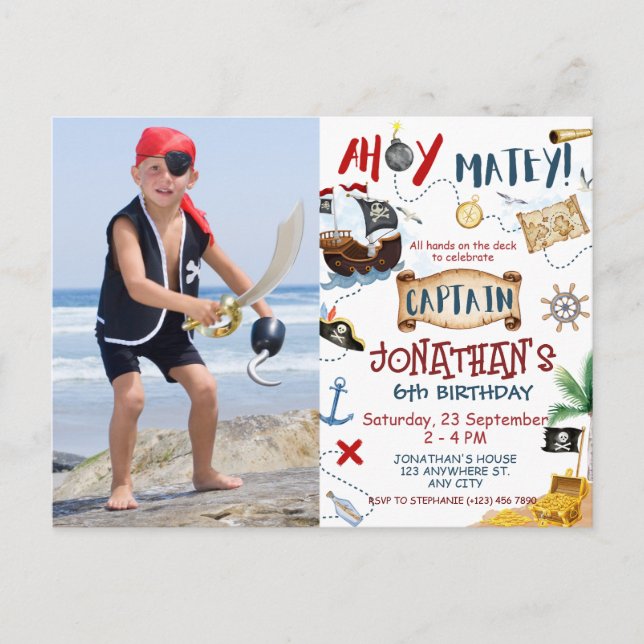 Carte Postale Ahoy Captain Photo Pirate anniversaire de enfant P (Devant)