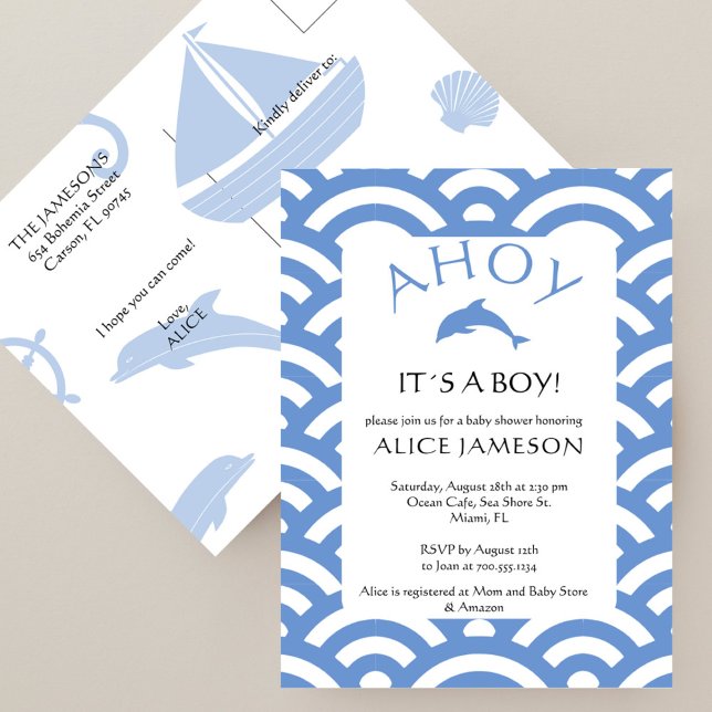 Carte Postale Ahoy Nautical C'est un garçon Baby shower Invitati (Créateur téléchargé)