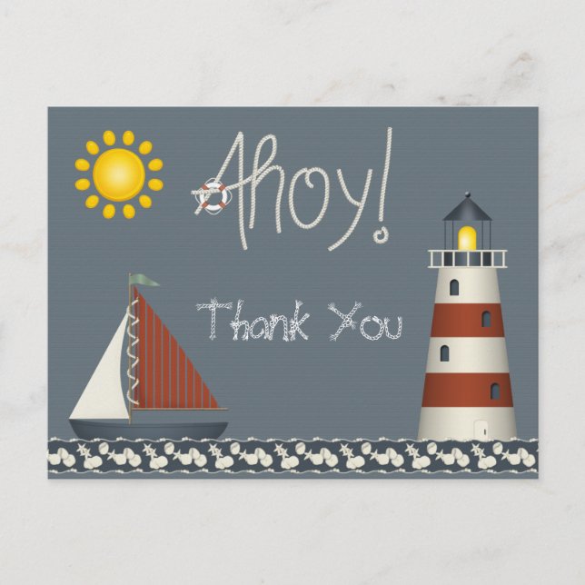 Carte postale Ahoy Sail Boat & Lighthouse Merci (Devant)