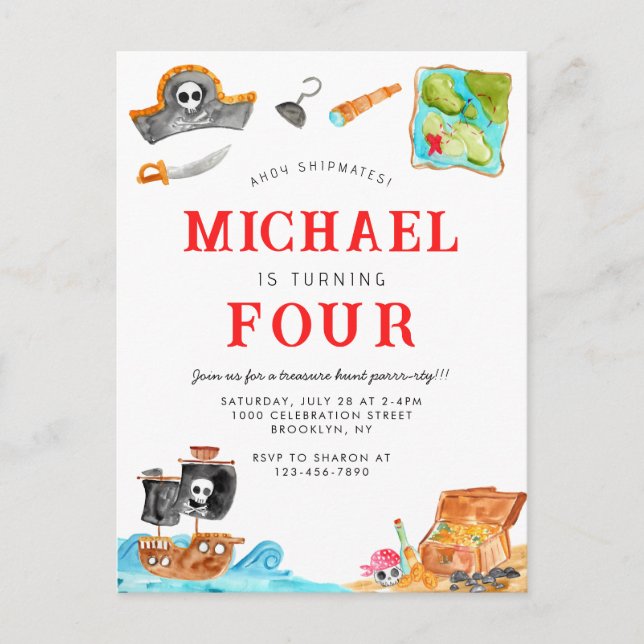 Carte Postale Ahoy Shipmates Treast Hunt Ship Pirate Anniversair (Devant)