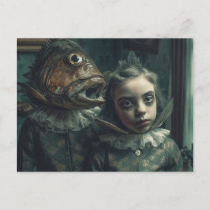 Carte Postale AI Art Poisson Enfants Horreur scène de film