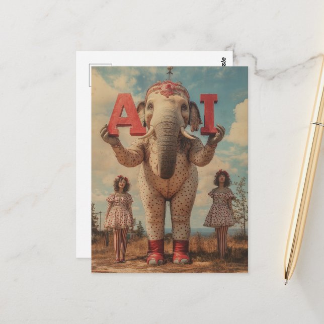 Carte Postale AI Circus Elephant (Devant/Arrière en situation)