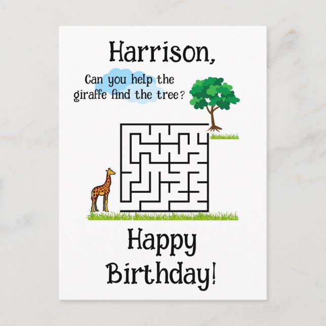 Carte Postale Aidez la girafe à trouver l'arbre d'anniversaire c (Devant)