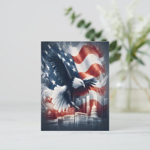 Carte Postale Aigle Américain Qui S'Évolue Sur Cityscape