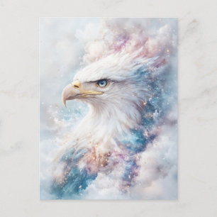Carte Postale Aigle blanc à l'aquarelle avec ciel de nébuleuse c
