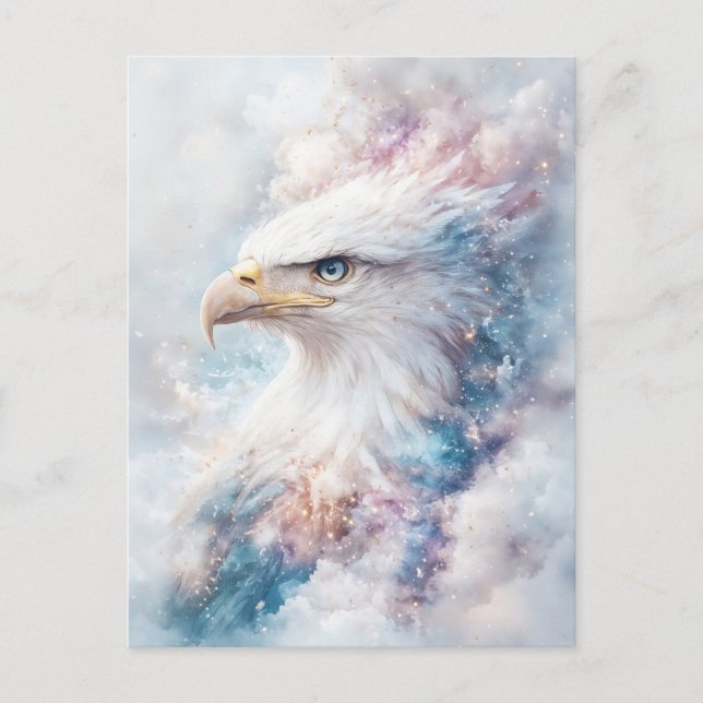 Carte Postale Aigle blanc à l'aquarelle avec ciel de nébuleuse c (Devant)