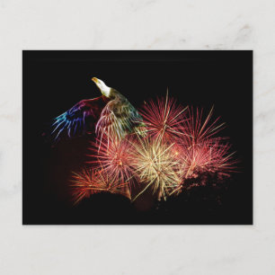 Carte Postale Aigle chauve abstrait et feux d'artifice