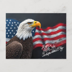 Carte Postale Aigle chauve avec drapeau américain Art du 4 juill