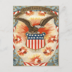 Carte Postale Aigle chauve Drapeau américain Bouclier Feux d'art