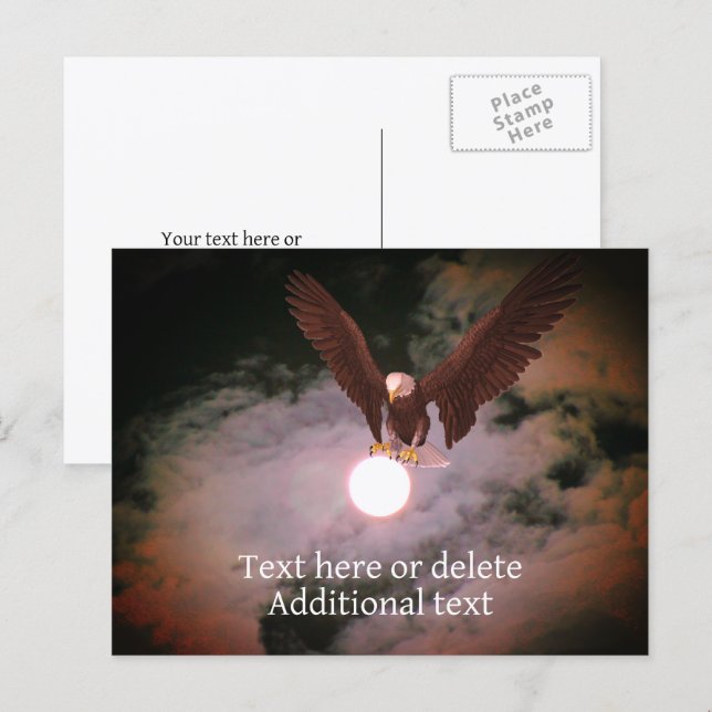 Carte Postale Aigle chauve pleine lune fantaisie personnalisé  (Devant / Derrière)