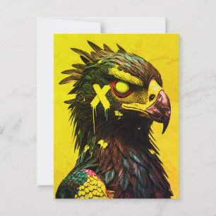 Carte Postale Aigle Cybernétique Féroce aux Accents Néon Contemp