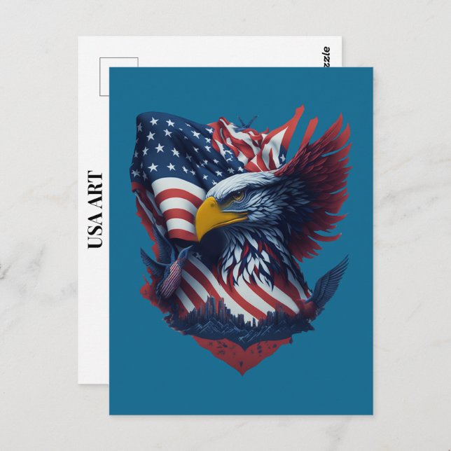 Carte Postale Aigle d'Art USA Rouge Blanc Bleu Patriotisme Liber (Devant / Derrière)
