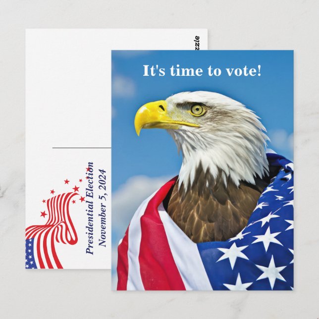 Carte Postale Aigle Et Drapeau Pour Le Vote (Devant / Derrière)
