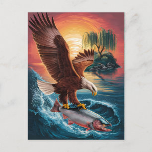 Carte Postale Aigle majestueux planant au-dessus d'un poisson sc