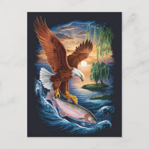Carte Postale Aigle majestueux qui grimpe sur un poisson