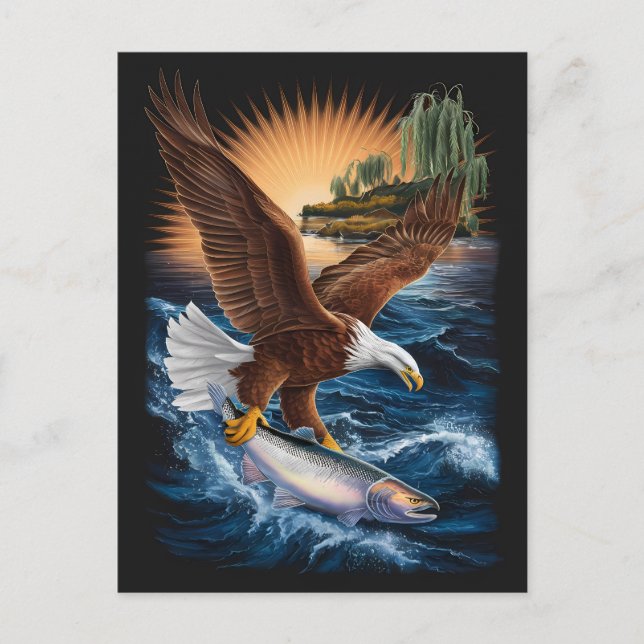 Carte Postale Aigle Majestueux Volant Au-Dessus Des Poissons En  (Devant)