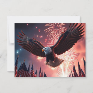 Carte Postale Aigle moderne et feux d'artifice AMÉRIQUE 4 juille