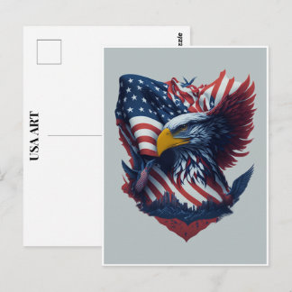 Carte Postale Aigle Rouge Blanc Bleu Art USA Liberté Patriotisme