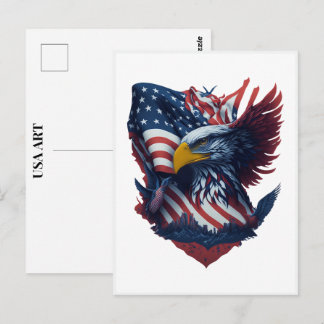 Carte Postale Aigle Rouge Blanc Bleu Patriotisme Liberté Art USA
