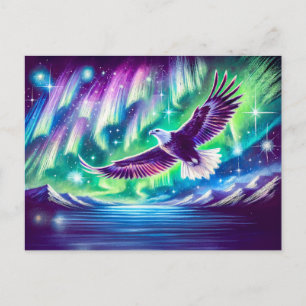 Carte Postale Aigle survolant Mountain Lake Northern Lights
