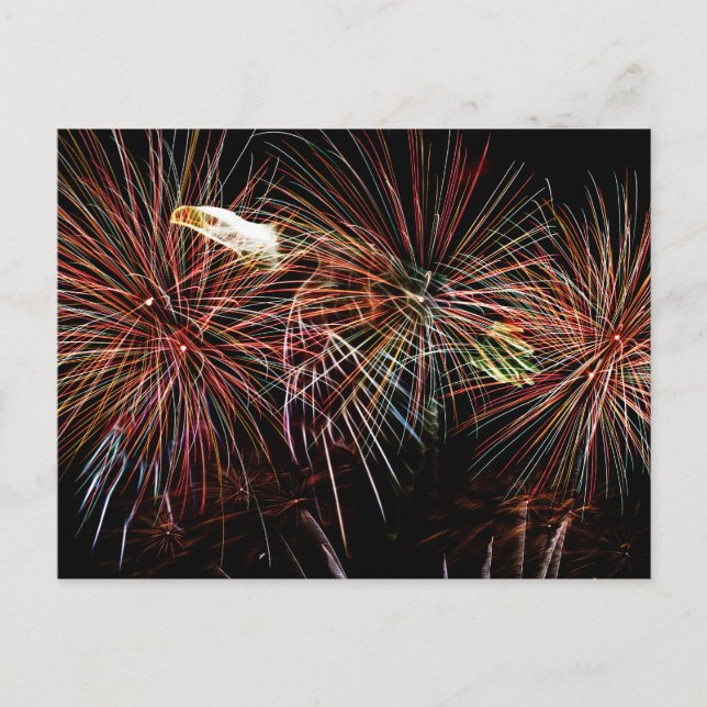 Carte Postale Aigle volant à travers les feux d'artifice (Devant)