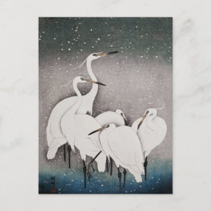 Carte Postale Aigrettes de Koson dans la neige : vintage japonai
