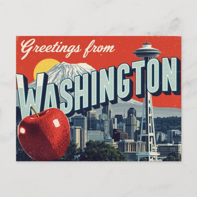 Carte Postale Aiguille de l'espace de Washington Seattle Pomme (Devant)
