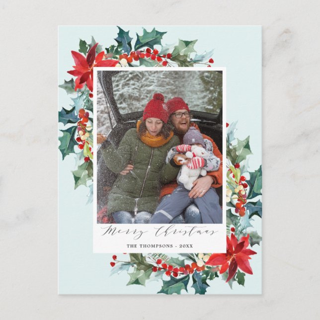 Carte Postale Aiguille de pin de Noël à fleurs rouges Message am (Devant)