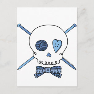 Carte Postale Aiguilles de crâne et de Tricot (bleu)