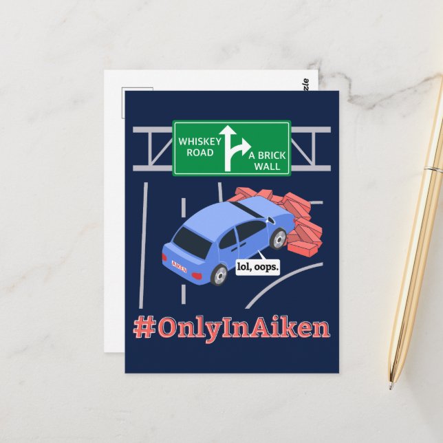 Carte postale Aiken, SC, Mème mural en brique (Devant/Arrière en situation)