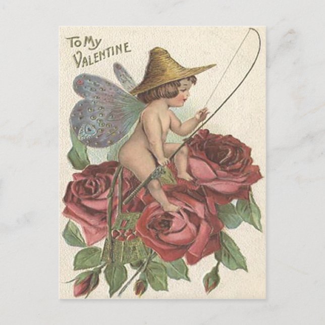 Carte Postale Aile de papillon fille Moulinet de pêche Rose (Devant)
