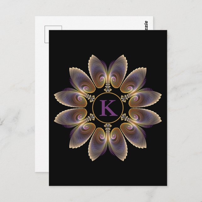 Carte Postale Ailes d'ange abstraites Mandala Fractale Monogramm (Devant / Derrière)