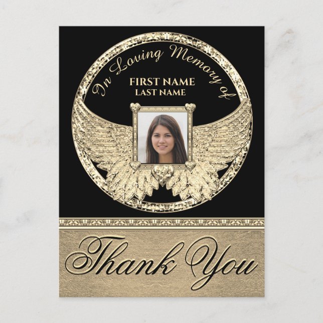 Carte Postale Ailes d'ange en or Merci (Devant)