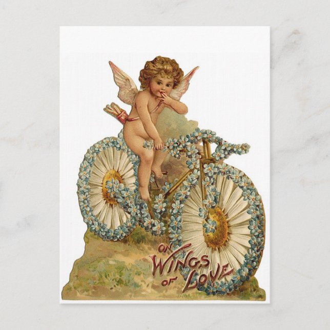 Carte Postale Ailes de l'amour cupides sur un vélo (Devant)