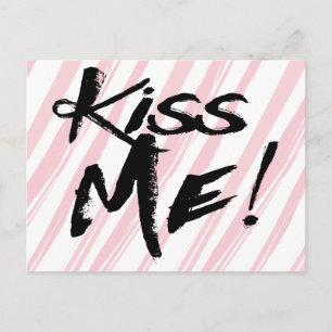 Carte Postale Aime Kiss Me Rose Et Noir Aquarelle Rayures