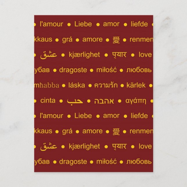 Carte Postale Aimer les mots internationaux (Devant)