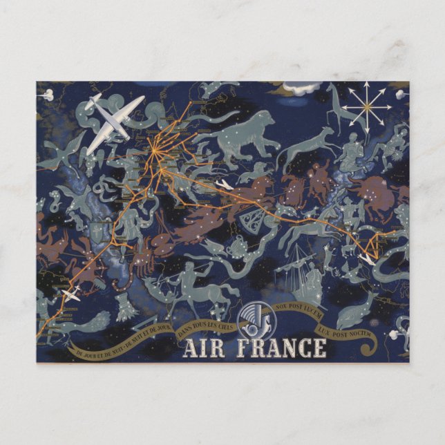 Carte Postale Air France : De nuit et de jour dans tous les ciel (Devant)