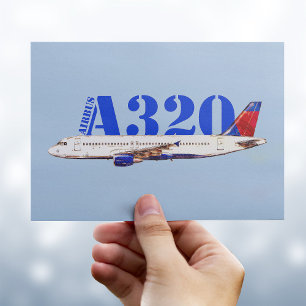 Carte Postale Airbus a320 Dessin à l'aquarelle d'avion