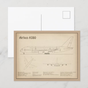 Carte Postale Airbus a380 - Plan de dessin du plan directeur de 