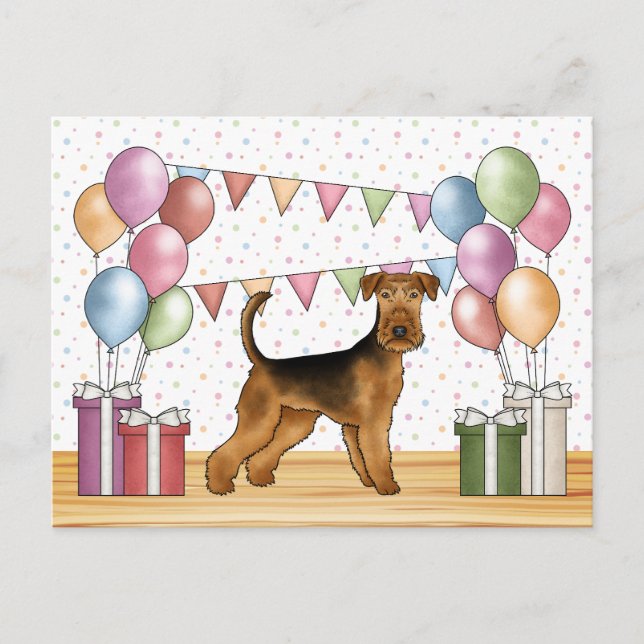 Carte Postale Airedale Terrier Colorful Pastel Joyeux Anniversai (Devant)