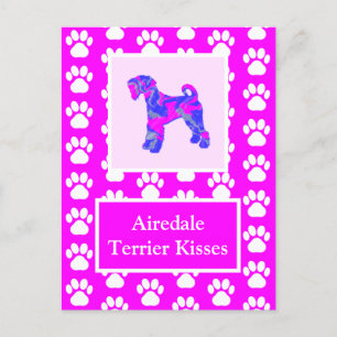 Carte Postale Airedale Terrier Dog Kisses Silhouette Cute P&B