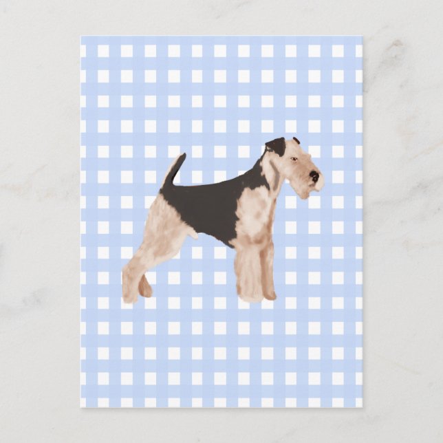 Carte Postale Airedale Terrier En vichy bleu (Devant)