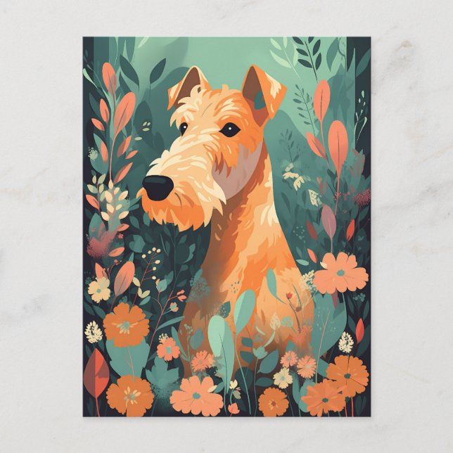 Carte Postale Airedale Terrier Fleurs de printemps Amoureux des  (Devant)